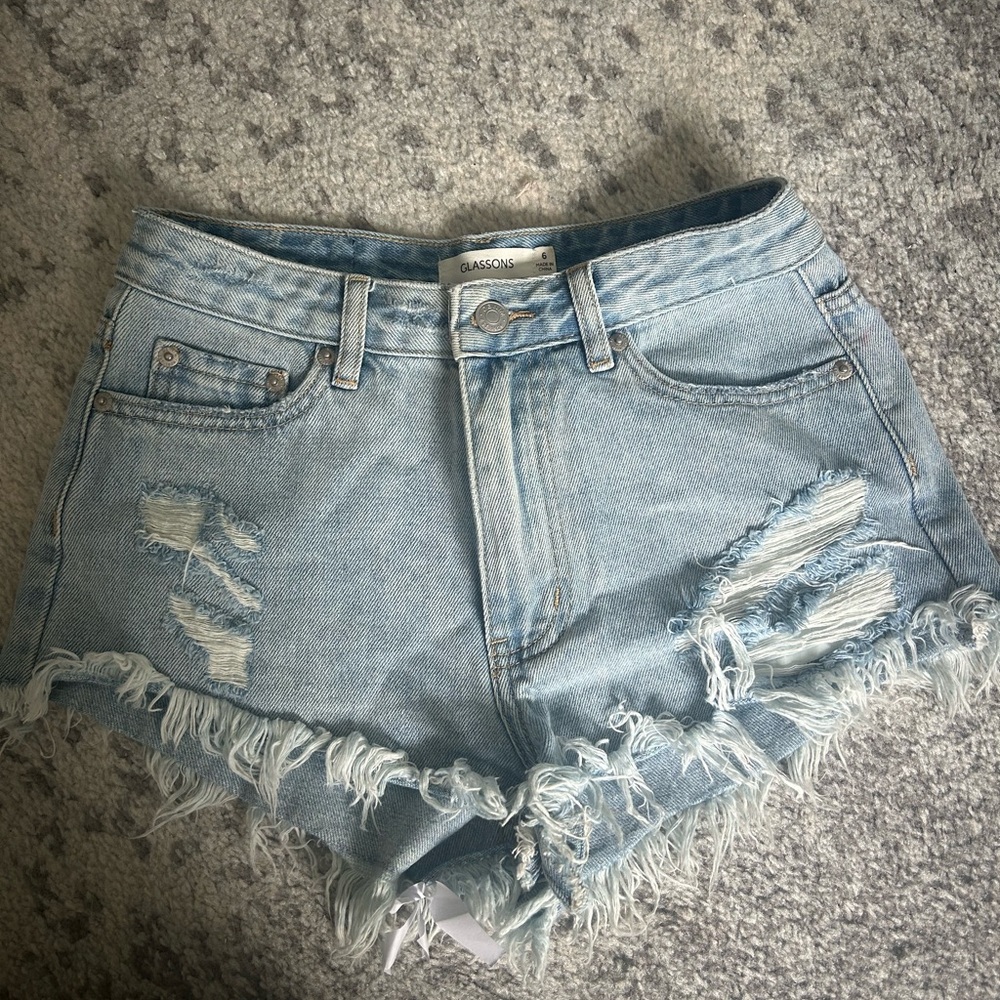 Glassons Blue Distressed Jean Shorts